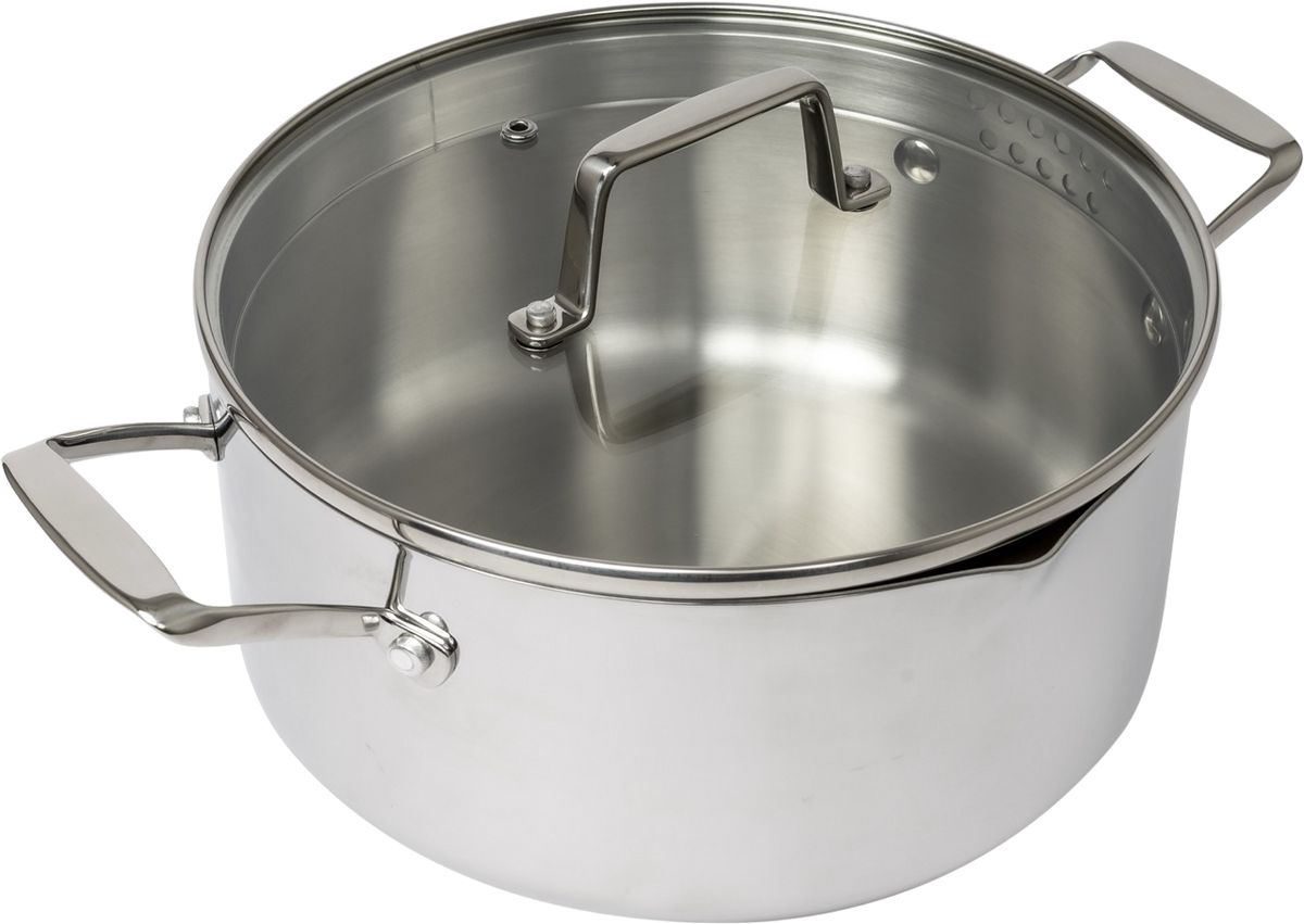 Frigidaire 5 QT Tri-Ply Stainless Steel Casserole with Pour Spouts and Straining Lid
