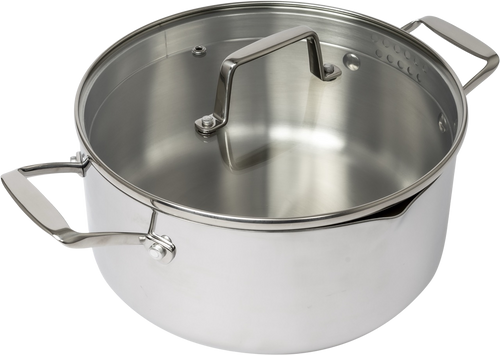 Frigidaire 5 QT Tri-Ply Stainless Steel Casserole with Pour Spouts and Straining Lid