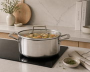 Frigidaire 5 QT Tri-Ply Stainless Steel Casserole with Pour Spouts and Straining Lid