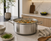Frigidaire 5 QT Tri-Ply Stainless Steel Casserole with Pour Spouts and Straining Lid