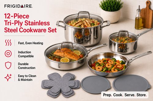 Frigidaire 12-Piece Tri-Ply Stainless Steel Cookware Set