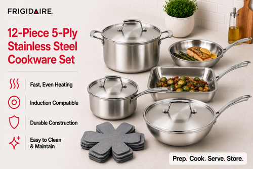 Frigidaire 12-Piece 5-Ply Stainless Steel Cookware Set