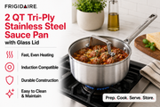 Frigidaire 2 QT Tri-Ply Stainless Steel Sauce Pan with Glass Lid