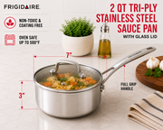 Frigidaire 2 QT Tri-Ply Stainless Steel Sauce Pan with Glass Lid